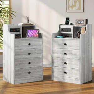 Gray Night Stand Set 2, Charging Station